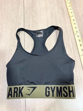 Gymshark Black Sports Bra with Olive Logo Band